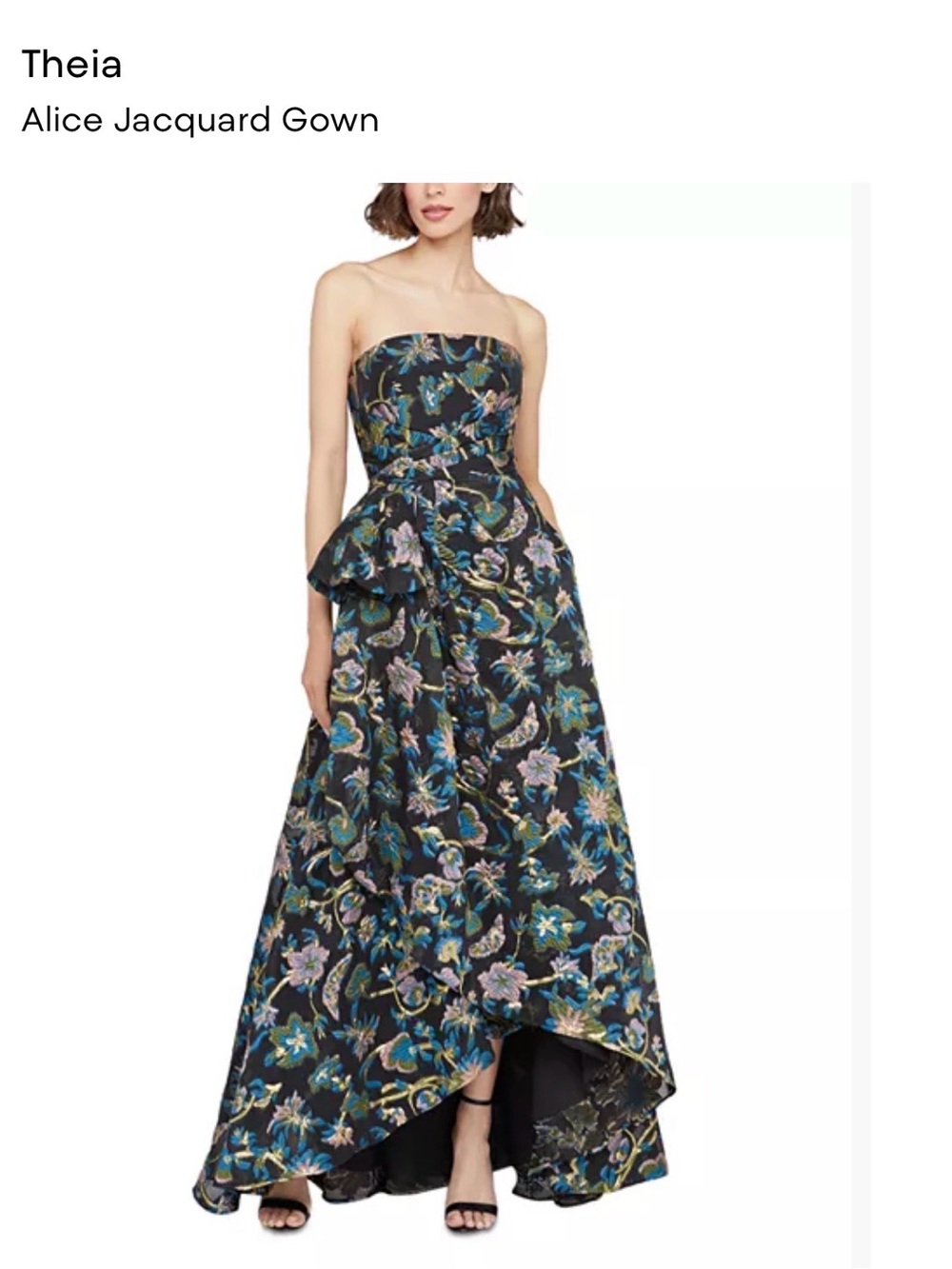 Theia Strapless Floral Jacquard Gown in Black Multi